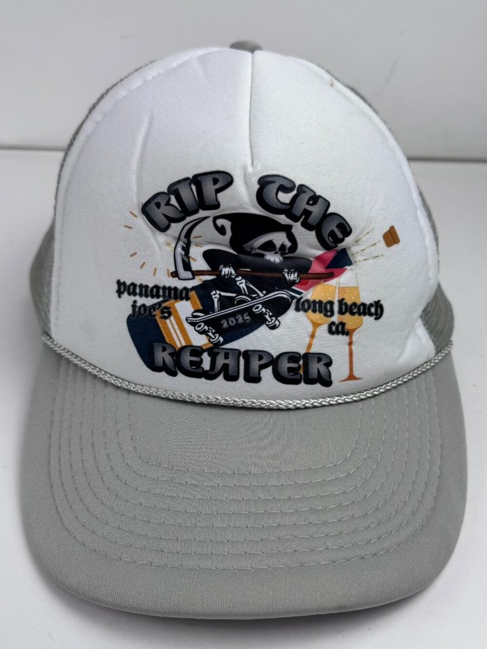 Vintage Nissun Cap Trucker Hat Snapback Panama Joes Long Beach CA RIP The Reaper